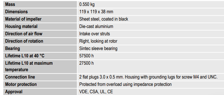 Техническое описание Ebmpapst 119x119x38 AC